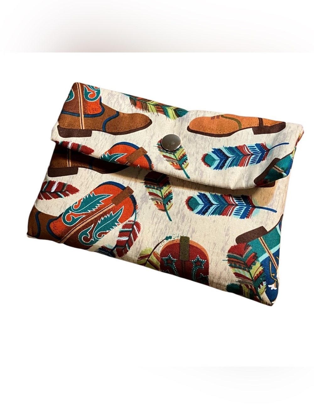 Handmade Western Cowboy Boots & Feathers Clutch Makeup Bag
